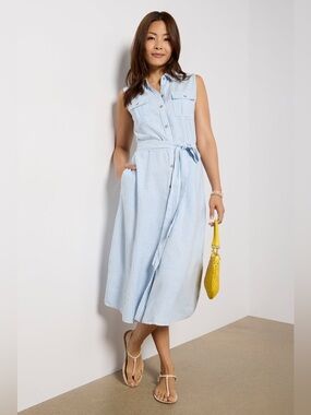 KUT Bowie Linen Button Front Shirt Dress